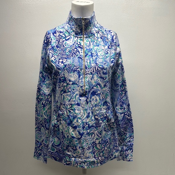 Lilly Pulitzer Tops - Lilly Pulitzer Skipper Popover 1/2 Zip Cotton Pullover 60 Animals Blue Small